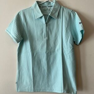 PRINGLE of Scotland Golf Polo Quarter Zip Ribbed Turquoise Seafoam Short Sleeve